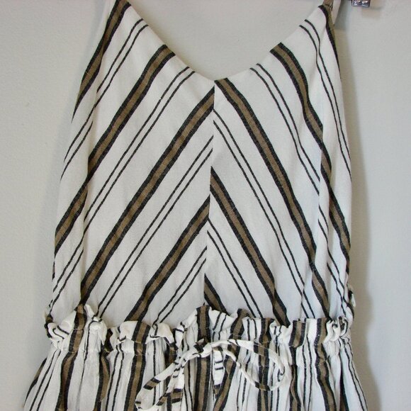 Linen Blend Dress Spaghetti Strap Lauren Vidal White Black Tan Stripe Small - Picture 4 of 12